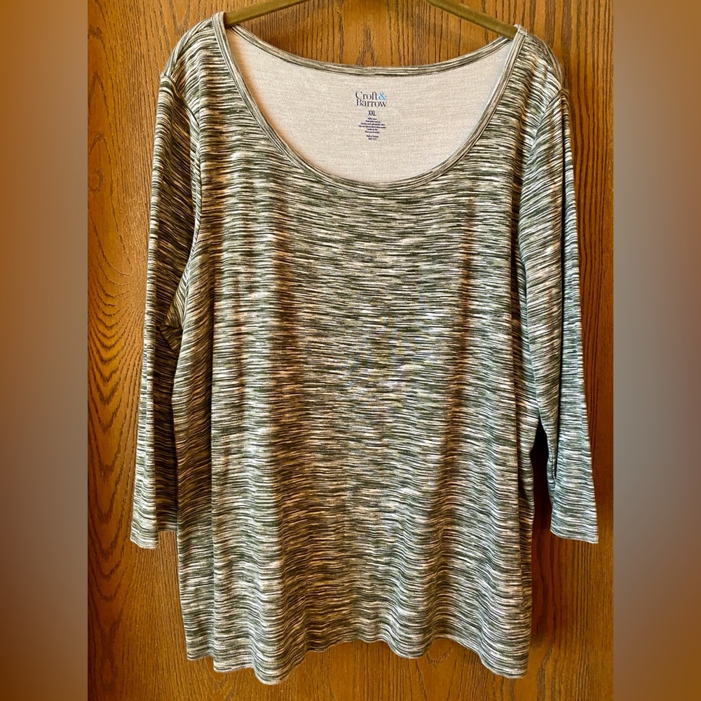 Croft & Barrow Women's Olive Green Scoop Neck, 3/4 Sleeve Top, XXL